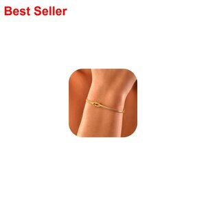 14K Gold Plated Love Knot Snake Chain Bracelet Adjustable Couple Jewelry